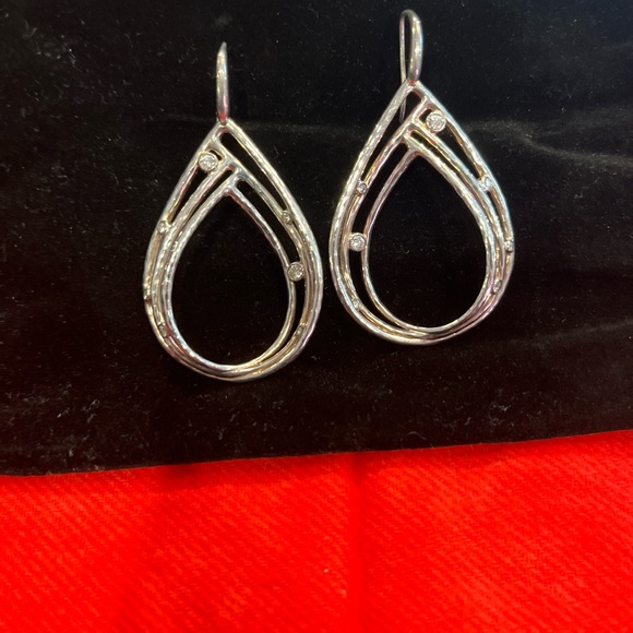 IPPOLITA BEZEL SET DIAMOND & Hammered Sterling Pear shape Drop Earrings - Picture 12 of 13